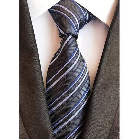 Other - Men's Gingham Check Stripe Ties Pattern Dark Grey Blue